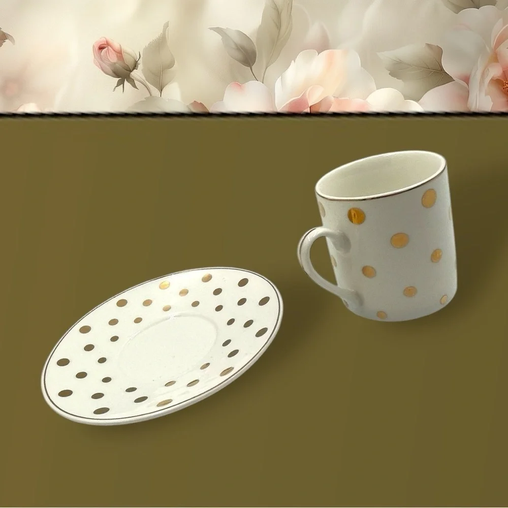 GRACE TEAWARE White Gold Polka Dots 4 Piece Tea DEMITASSE ESPRESSO Set